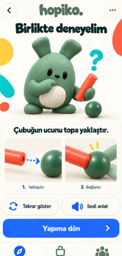Birlikte deneyelim ekranı: çubuğun ucunu topa yaklaştır