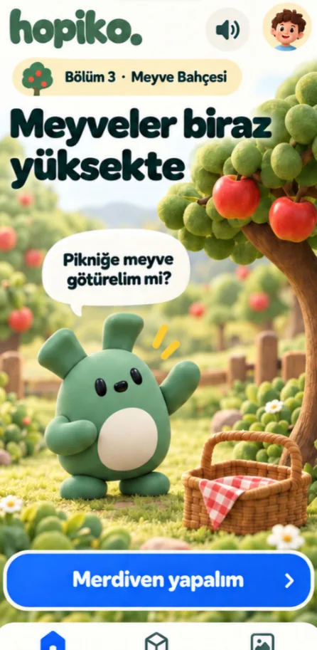 Oyun ekranı: meyveler biraz yüksekte