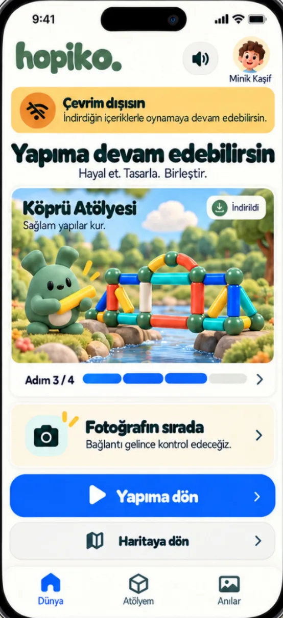 Çevrim dışı ekranı: yapıma devam edebilirsin