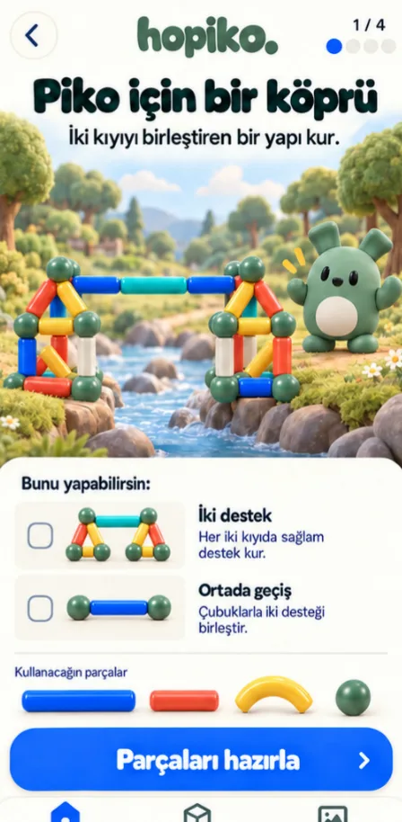 Oyun ekranı: Piko için bir köprü, parçaları hazırla