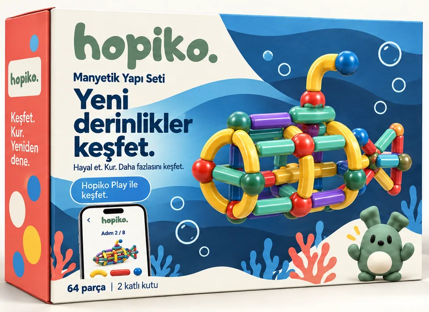 Hopiko Manyetik Yapı Seti kutusu, su altı teması: Yeni derinlikler keşfet.